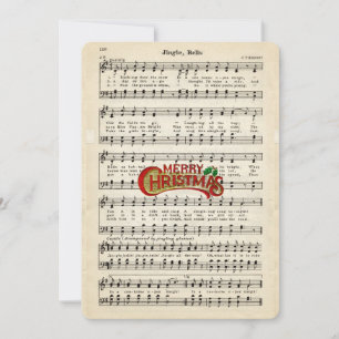 Tarjeta Festiva Feliz Navidad, Jingle Bells, Partitura Antigüa