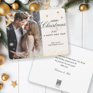 Tarjeta Festiva Feliz Navidad! Letra de guión, foto de Beige