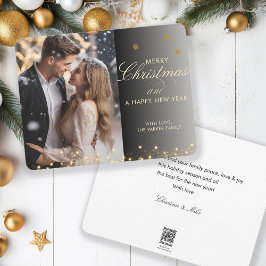 Tarjeta Festiva Feliz Navidad! Letra de guión, foto de oro negro