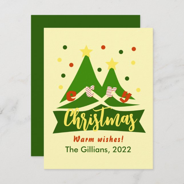 Tarjeta Festiva Feliz Navidad, lindo árbol de vacaciones (Anverso / Reverso)