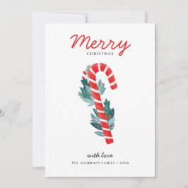 Tarjeta Festiva Feliz Navidad. Lollipop rojo caramelos y floral az