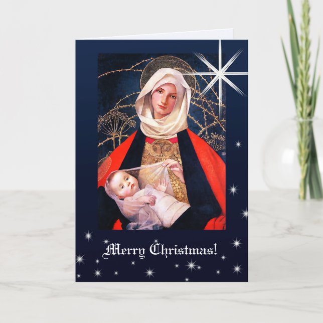 Tarjeta Festiva Feliz Navidad. Madonna y Navidades infantiles (Anverso)