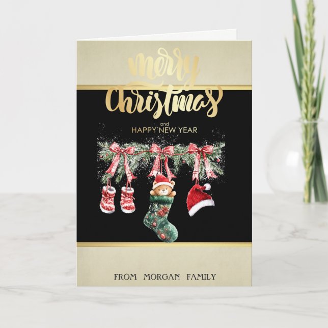 Tarjeta Festiva Feliz Navidad, Navidades de Santa Oso (Anverso)