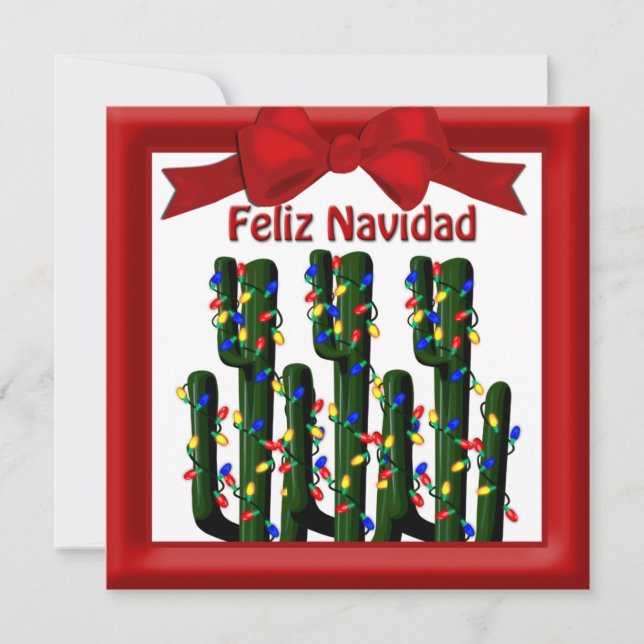 Tarjeta Festiva Feliz Navidad: Navidades del desierto Cactus (Anverso)