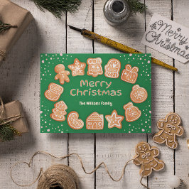 Tarjeta Festiva Feliz Navidad, nombre de foto Gingerbread Green