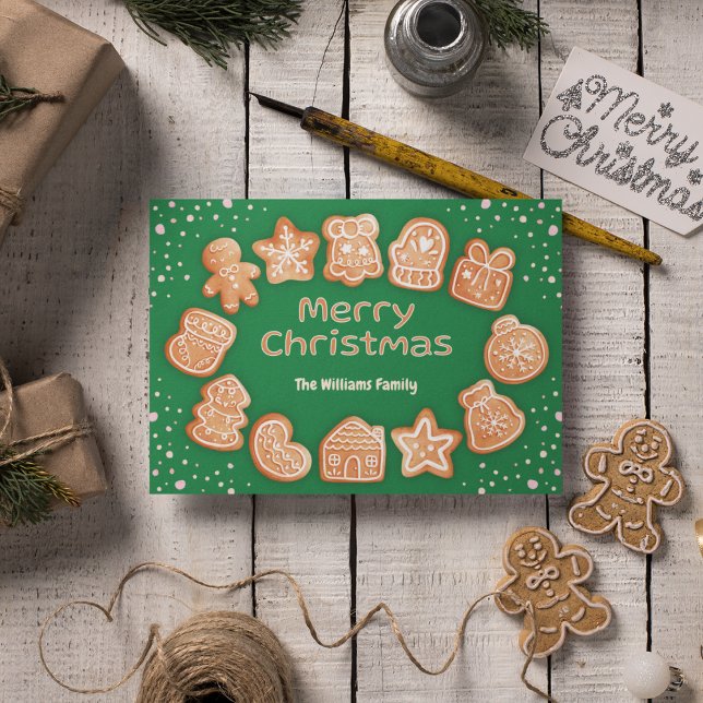 Tarjeta Festiva Feliz Navidad, nombre de foto Gingerbread Green (Subido por el creador)