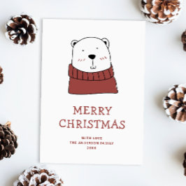 Tarjeta Festiva Feliz Navidad. Oso polar de invierno