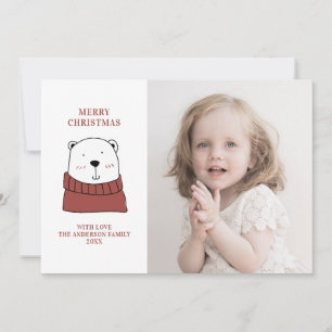Tarjeta Festiva Feliz Navidad. Oso polar lindo. Animales divertido