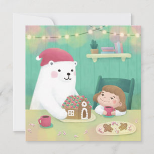 Tarjeta Festiva Feliz Navidad: Oso Polar y Niño