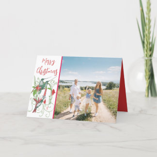 Tarjeta Festiva Feliz Navidad, pájaros vintage, foto de tu familia