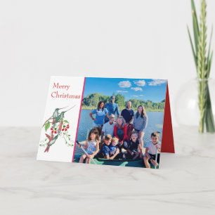 Tarjeta Festiva Feliz Navidad, pájaros vintage, foto de tu familia