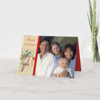 Tarjeta Festiva Feliz Navidad, pájaros vintage, foto de tu familia