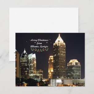Tarjeta Festiva "Feliz Navidad," panorama de Atlanta, Georgia