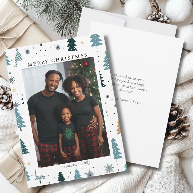 Tarjeta Festiva Feliz Navidad! Patrón de navidades, foto simple (Merry Christmas! Christmas pattern, simple photo Holiday Card)