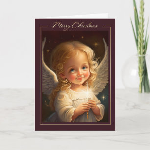 Tarjeta Festiva Feliz Navidad. Pintura de pequeño ángel