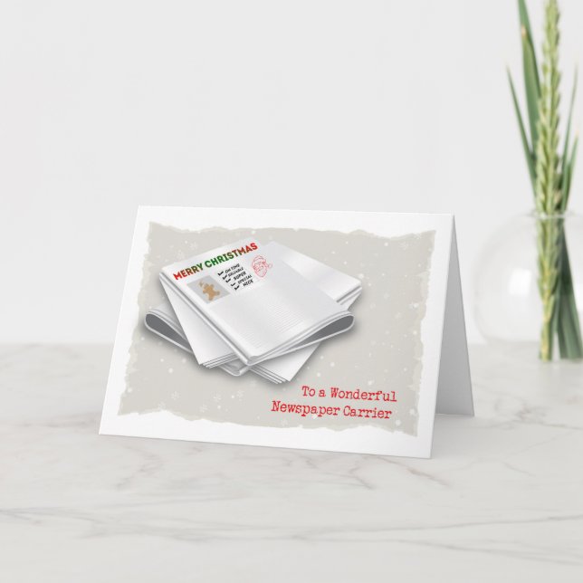 Tarjeta Festiva Feliz Navidad, portador de periódicos (Anverso)