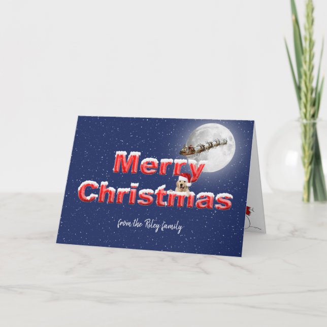 Tarjeta Festiva Feliz Navidad, recuperador de oro y Santa (Anverso)