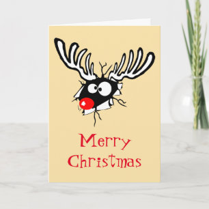 Tarjeta Festiva ¡Feliz Navidad! Reno Loco de Nariz Roja