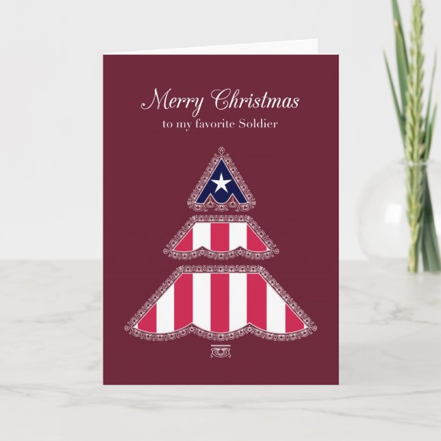Tarjeta Festiva Feliz Navidad, soldado favorito, árbol patriótico (Anverso)
