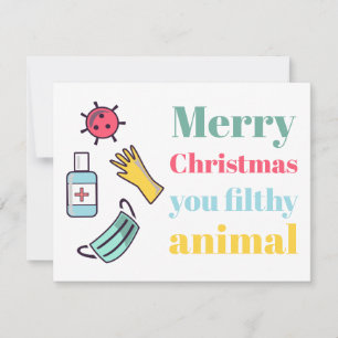 Tarjeta Festiva Feliz Navidad, sucio animal COVID
