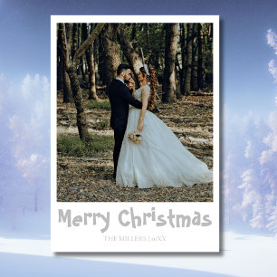 Tarjeta Festiva Feliz Navidad, texto gris claro de foto recién hec