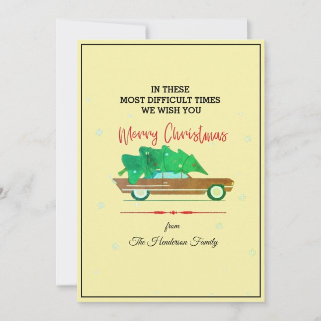 Tarjeta Festiva Feliz Navidad, tiempos más difíciles, crema festiv (Anverso)