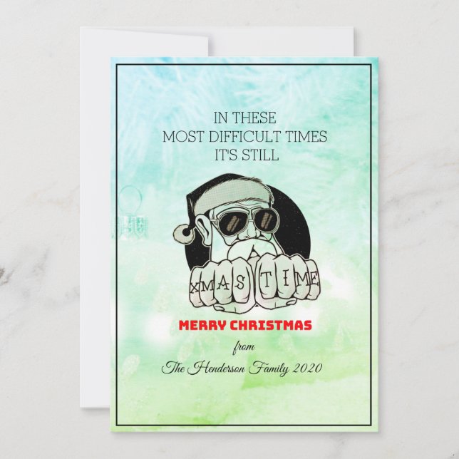 Tarjeta Festiva Feliz Navidad, tiempos más difíciles Santa Guay (Anverso)