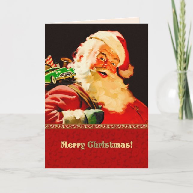 Tarjeta Festiva Feliz Navidad. Vintage Santa Claus (Anverso)