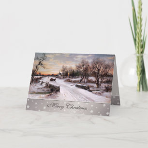 Tarjeta Festiva Feliz Navidad. Vintage Winter Country Scene