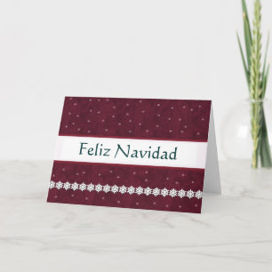 Tarjeta Festiva Feliz Navidads Snowflakes MAROON Background