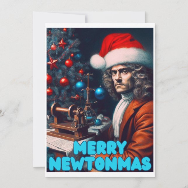 Tarjeta Festiva Feliz Newtonmas Sir Isaac Newton (Anverso)