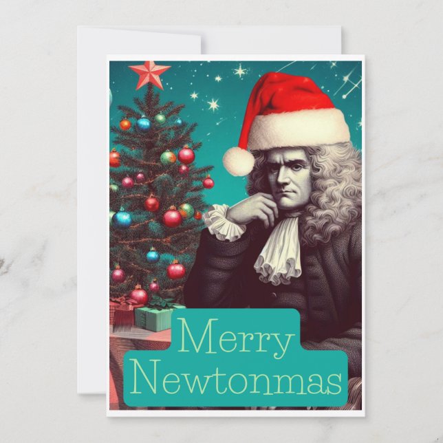 Tarjeta Festiva Feliz Newtonmas Sir Isaac Newton (Anverso)