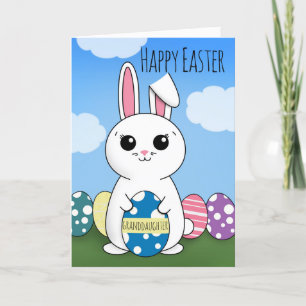 Tarjeta Festiva Feliz Nieta de Pascua, linda conejita con huevos