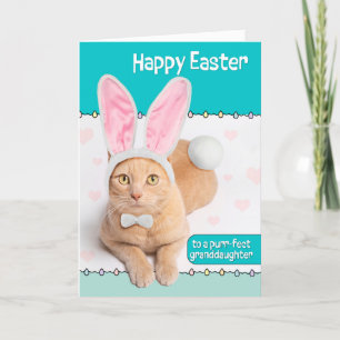Tarjeta Festiva Feliz nieta de Pascua, linda conejita gata