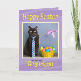 Tarjeta Festiva Feliz nieto de Pascua, gato lindo en el tiempo