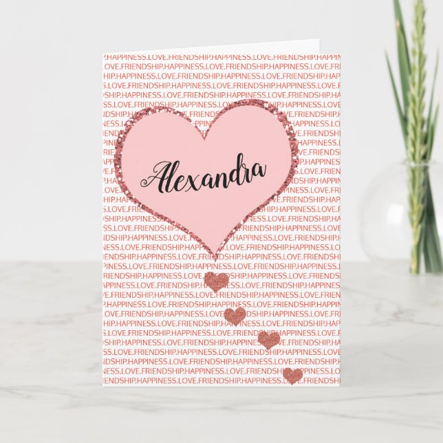 Tarjeta Festiva Feliz nombre personalizado de San Valentín (Anverso)