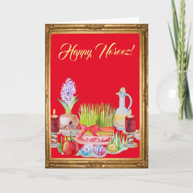 Tarjeta Festiva Feliz Norooz Haft Sin (Anverso)
