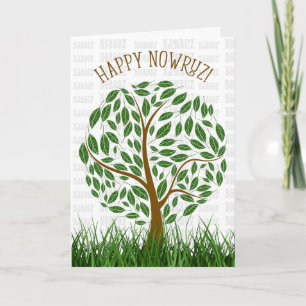 Tarjeta Festiva Feliz Nowruz Año Nuevo Persa Árbol y Hierbas