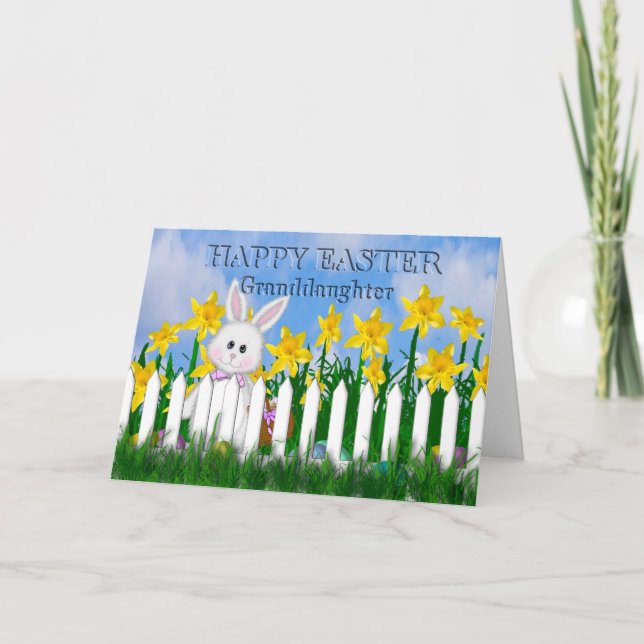 TARJETA FESTIVA FELIZ ORIENTAL - DAFFODILS Y BUNNY - GRANDDAUGHTER (Anverso)