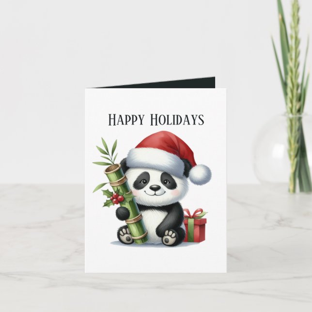 Tarjeta Festiva Feliz oso Panda agregar Navidades de mensajes (Anverso)