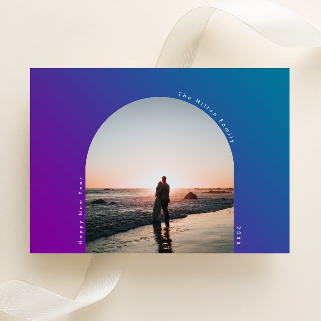 Tarjeta Festiva FELIZ Óvalo de arco de Año Nuevo Gradiente de ómbr (Subido por el creador)