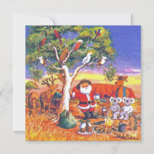 Tarjeta Festiva Feliz Papá Noel con amigos animales