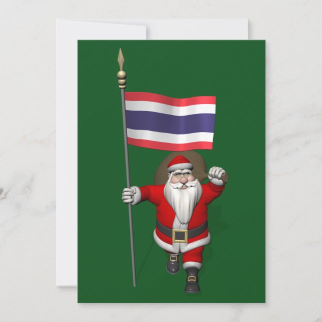 Tarjeta Festiva Feliz Papá Noel Con Bandera De Tailandia (Anverso)
