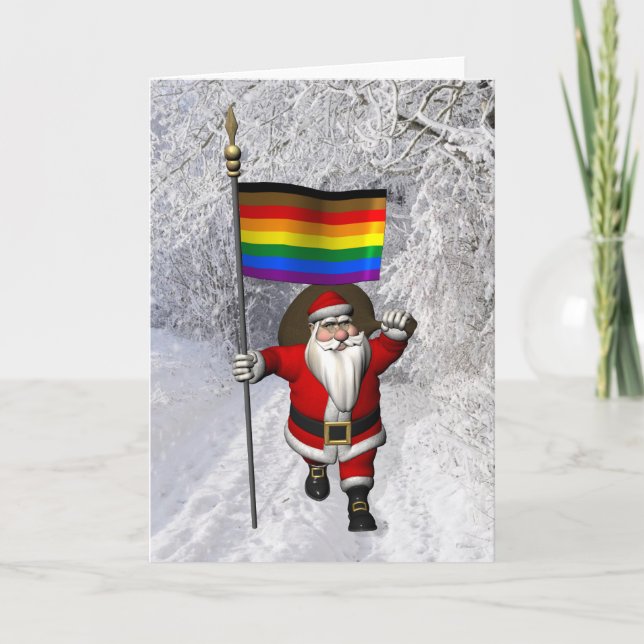 Tarjeta Festiva Feliz Papá Noel con la bandera del Orgullo Filadel (Anverso)