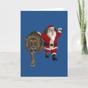 Tarjeta Festiva Feliz Papá Noel con León