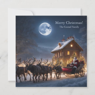 Tarjeta Festiva Feliz Papá Noel y renos