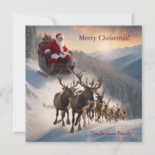 Tarjeta Festiva Feliz Papá Noel y renos