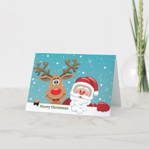 Tarjeta Festiva Feliz Papá Noel y renos