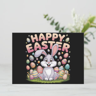 Tarjeta Festiva Feliz Pascua 2025  Huevos Conejo Conejito Lindo