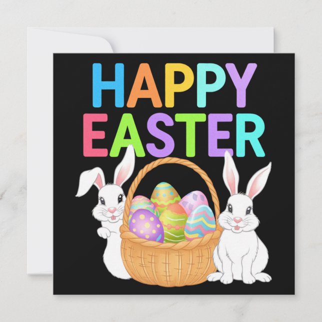 Tarjeta Festiva Feliz Pascua 2025  Huevos Conejo Cute Conejo (Anverso)